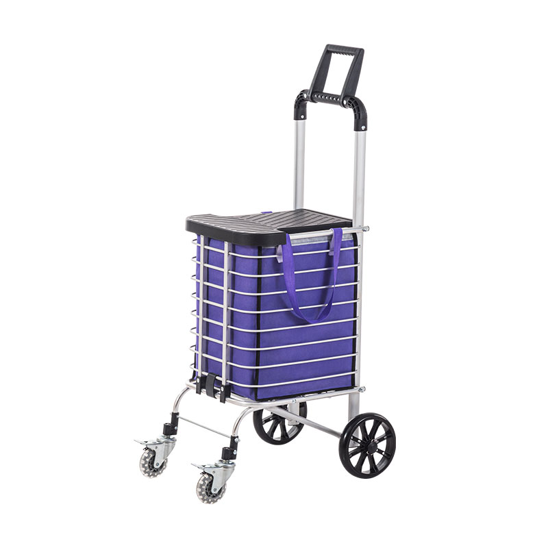 Chariot de magasinage pliant en alliage d'aluminium à 4 roues avec sac